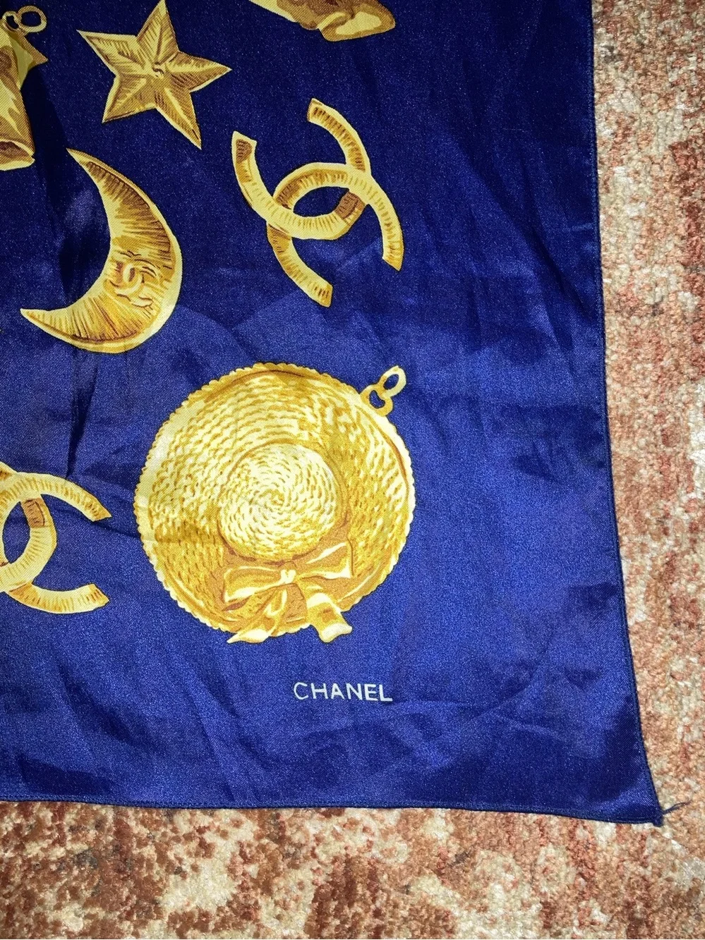 Vintage Chanel Gold Charm Silk Scarf